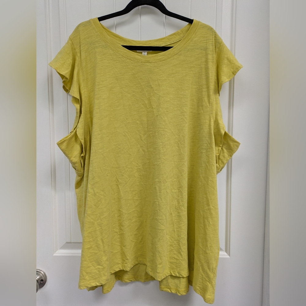 Women's Yellow Flutter Sleeve Top by Cotton Bleu